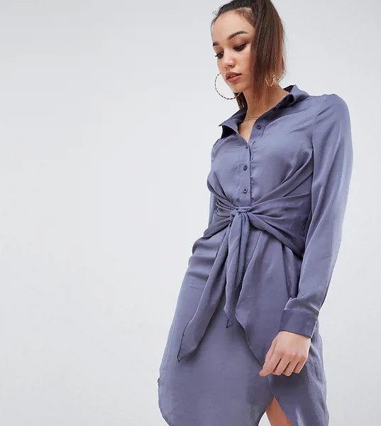 Голубое платье-рубашка мини с поясом Missguided Tall-Синий
