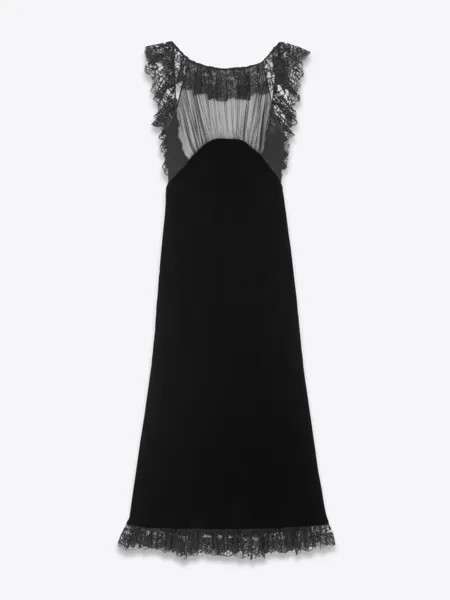Saint Laurent платье миди с кружевом, черный