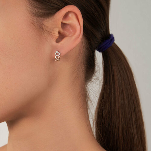 Серьги Ювелир Карат, красное золото, 585 проба, фианит, длина 1.1 см, , белый/золотой