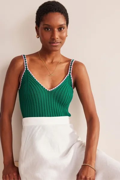 Короткая трикотажная блузка без рукавов с отделкой крючком Boden, зеленый