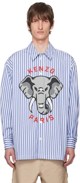Бело-синяя рубашка с изображением парижского слона Kenzo