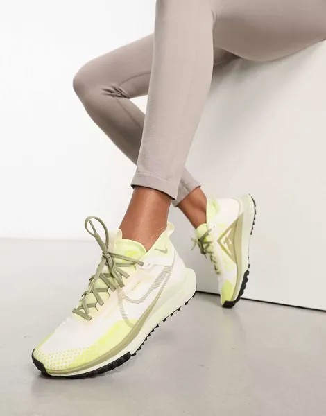 Кроссовки Nike React Goretex Peg Trail 4 цвета слоновой кости и нейтрального оливкового цвета