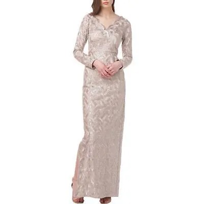 JS Collections Womens Sonia Beige Metallic Maxi Evening Dress 16 BHFO 9201