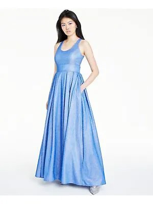 MORGAN - CO Женское синее плиссированное макси-платье без рукавов с круглым вырезом для выпускного вечера для подростков 3