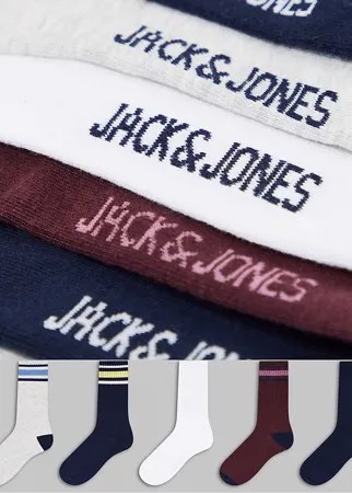 Набор из 5 пар теннисных носков разных цветов с полосками Jack & Jones-Разноцветный