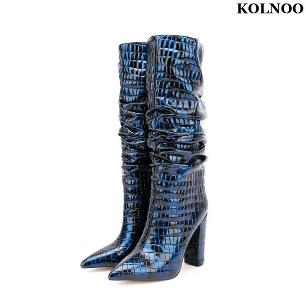 Новинка, элегантные женские ботинки ручной работы Kolnoo на массивном каблуке, плиссированные кожаные полусапожки для рождевечерние и выпускного вечера, вечерняя модная зимняя обувь