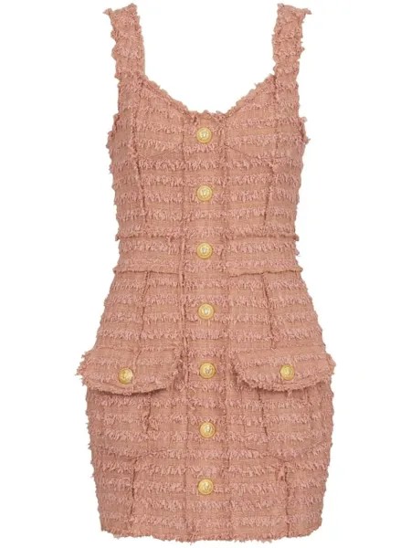 Balmain твидовое платье с бахромой, розовый