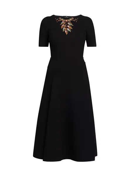 Шерстяное платье-миди с вышивкой Etro, черный