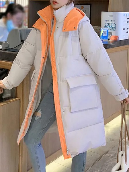 Milanoo Puffer Coats For Women Wind Proof Long Sleeves Warmth Preservation Eric White Long Winter Ou