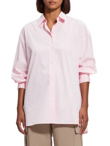 Полосатая рубашка оверсайз на пуговицах Theory, цвет Soft Pink
