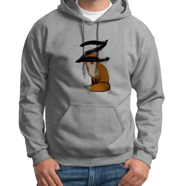 Худи унисекс CoolPodarok Животные Рыжий Лис Zorro серое 50 RU