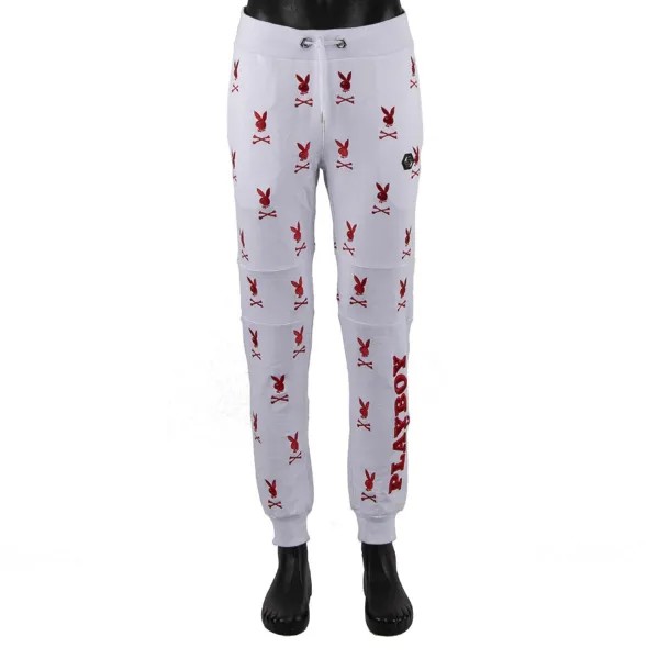 Спортивные брюки Philipp Plein X Playboy с вышивкой Bunny, белые брюки, красные 08474
