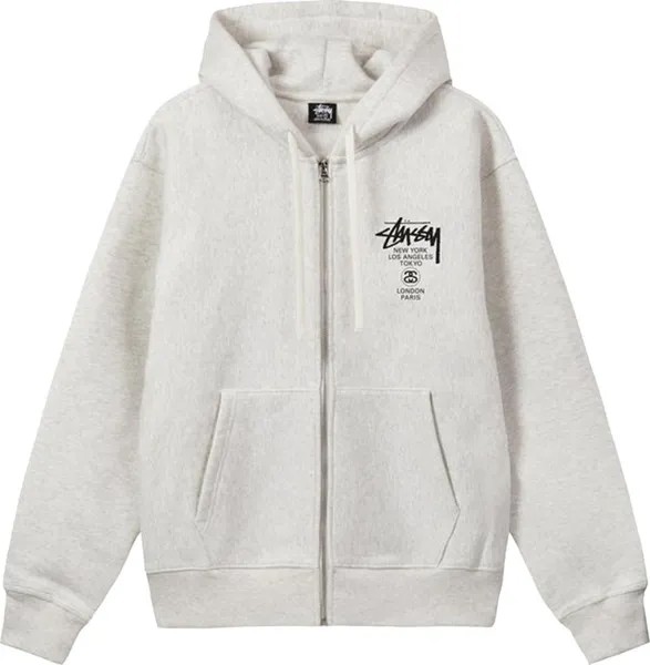 Худи Stussy World Tour Zip Hoodie 'Ash Heather', серый