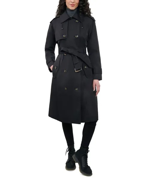 Женский двубортный тренч с капюшоном длиной 42 дюйма London Fog, черный