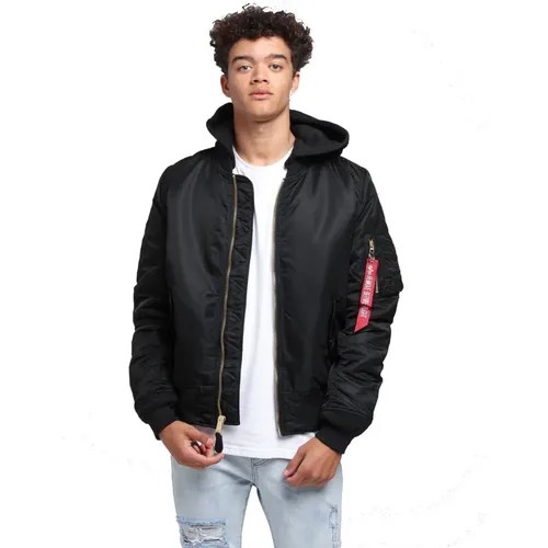 Бомбер ALPHA INDUSTRIES МА-1 Natus, силуэт свободный, подкладка, карманы, съемный капюшон, водонепроницаемая, ветрозащитная, пояс/ремень, манжеты, размер S, черный