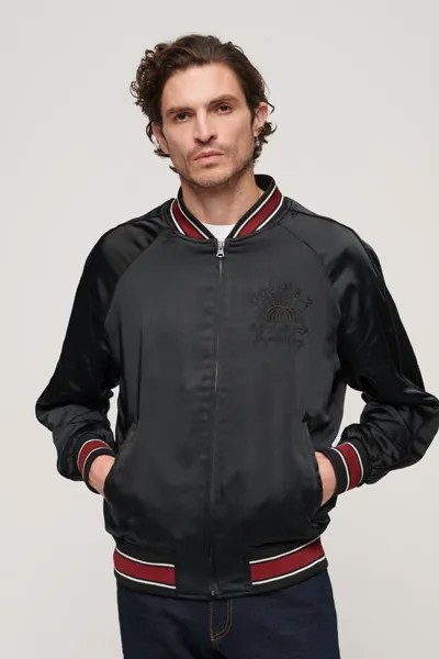 Бомбер Sukajan с вышивкой Superdry, серый