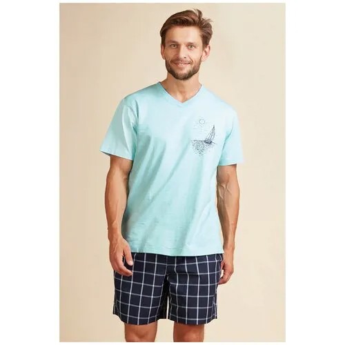KEY mns 218 a22 пижама мужская с шортами 2XL голубой