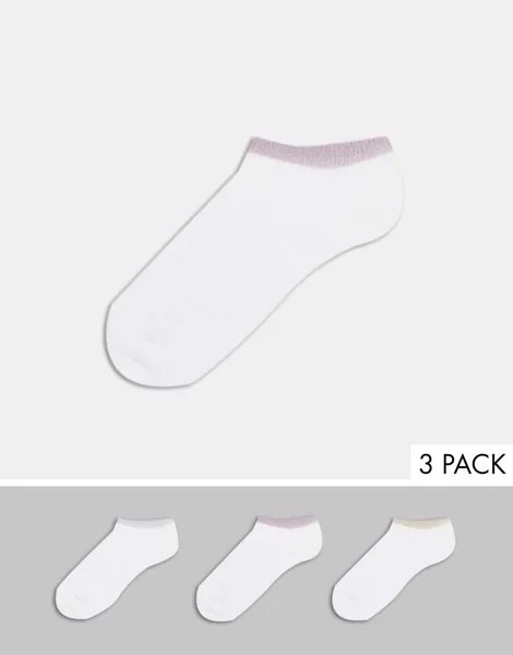 Набор из 3 пар белых коротких носков из смесового органического хлопка с блестящей отделкой манжет Monki-Белый