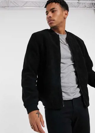 Черный бомбер из искусственного меха New Look