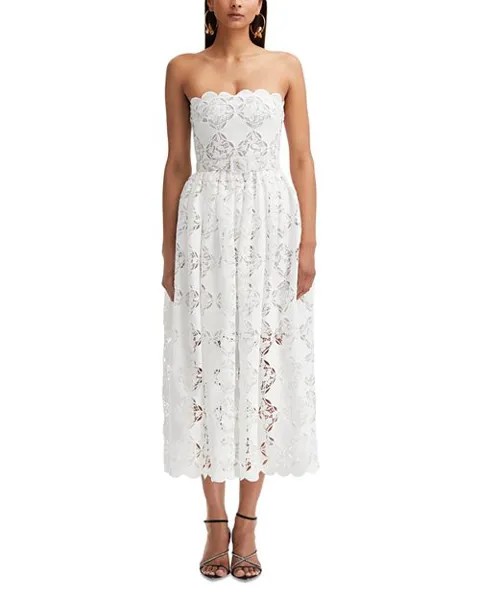 Кружевное платье без бретелек с поясом Oscar de la Renta, цвет White