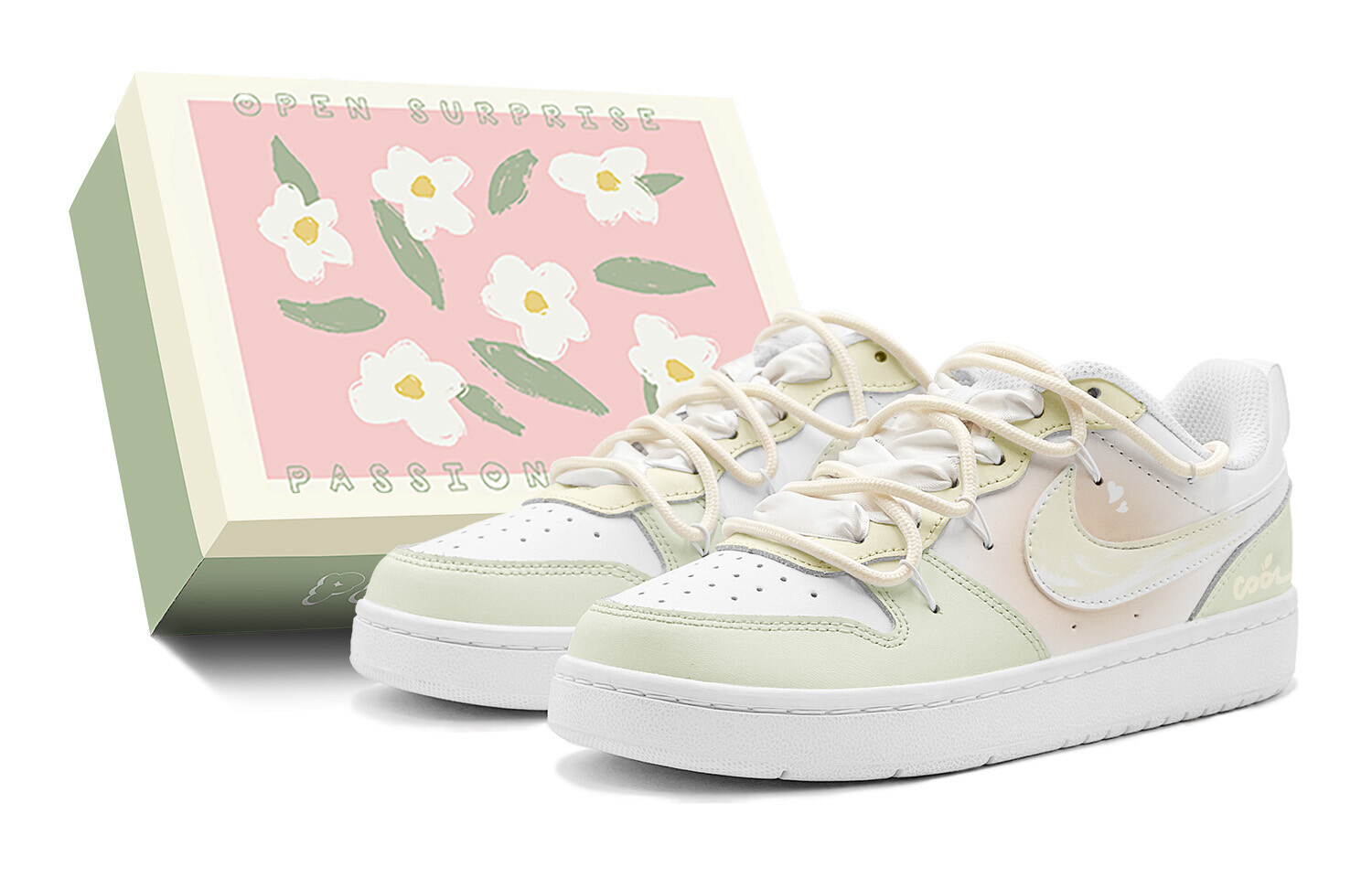 Кроссовки Nike Court Borough Skateboarding Shoes Women's Low-top White/Green, зеленый