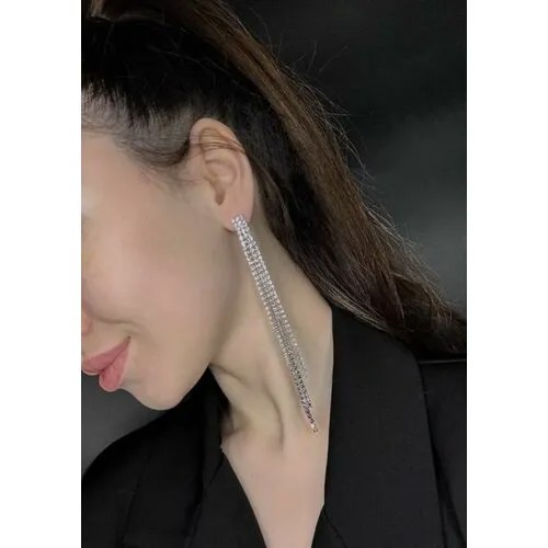 Серьги , искусственный камень, фианит, серебряный