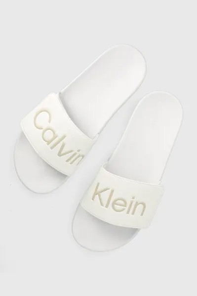 Шлепанцы из искусственной кожи ADJ POOL SLIDE Calvin Klein, белый