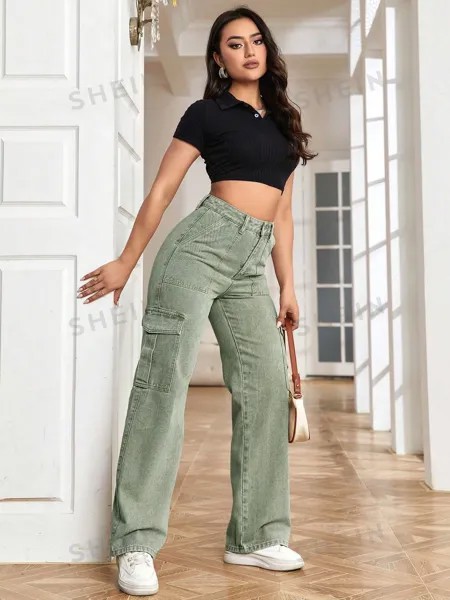 Брюки джинсовые Shein Coolmax, зеленый