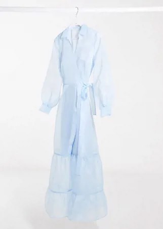 Голубое платье макси из органзы с запахом NA-KD-Голубой