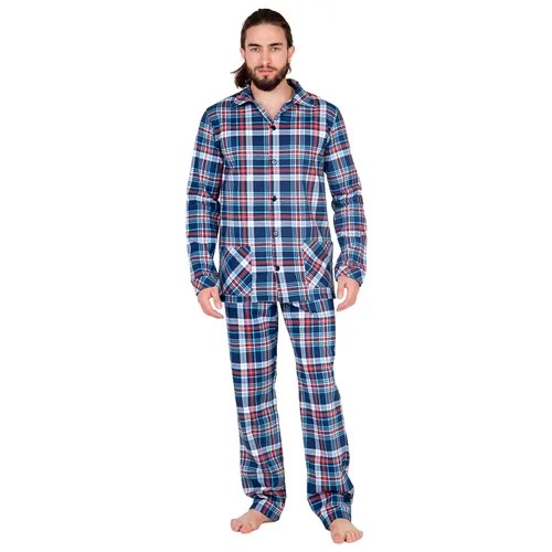 Комплект мужской Lilians., домашний, пижама, размер 52, утепленная, сине-бирюзовый, клетка