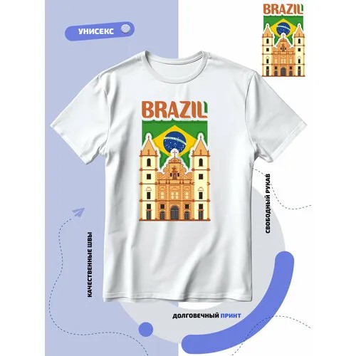Футболка SMAIL-P флаг Бразилии-Brazil и достопримечательность, размер 4XL, белый