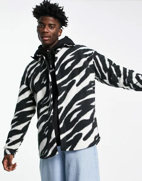 Флисовая рубашка свободного кроя в стиле 90-х ASOS DESIGN из флиса с анималистичным принтом под зебру