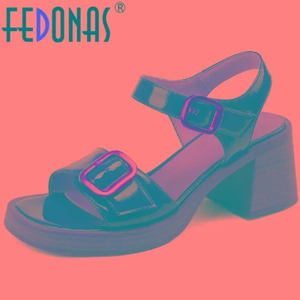 Женские босоножки на платформе FEDONAS, Ретро стиль, с пряжкой, из натуральной кожи, летняя женская офисная обувь на толстом каблуке