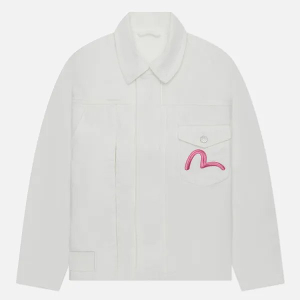 Женская джинсовая куртка Evisu Daruma Embroidered & Printed Stripes белый, Размер L