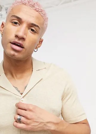 Бежевая трикотажная футболка-поло на пуговицах ASOS DESIGN-Бежевый