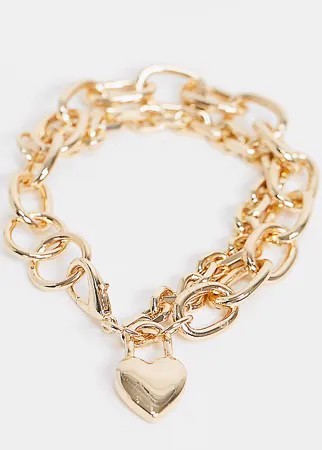 Золотистый браслет в виде цепочки с крупными звеньями и подвеской-сердечком Reclaimed Vintage Inspired