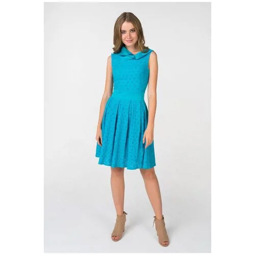 Приталенное платье без рукавов с защипами на юбке Stella Di Mare Dress 717-14 Голубой 46