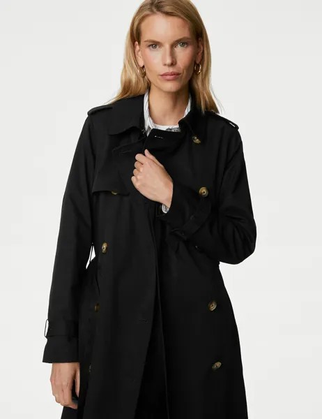 Двубортный тренч Stormwear Marks & Spencer, черный
