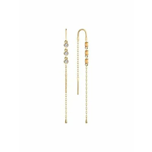 Серьги цепочки The Jeweller, красное золото, 585 проба, фианит, золотой