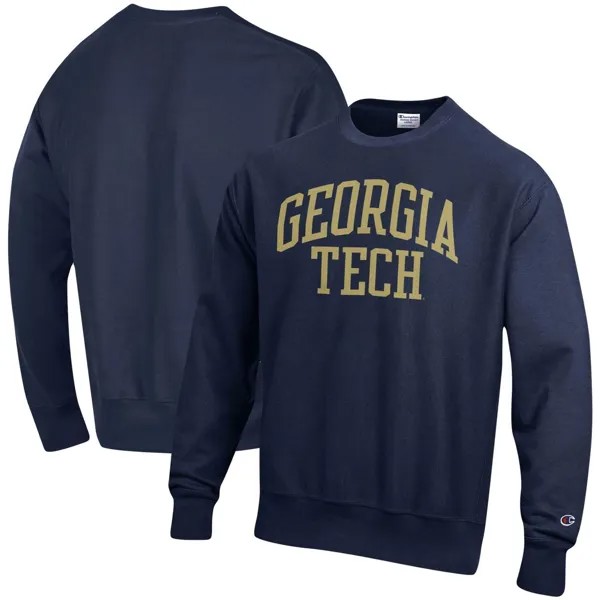 Мужской темно-синий пуловер с принтом «Georgia Tech Yellow Jackets» и толстовка с обратным плетением Champion