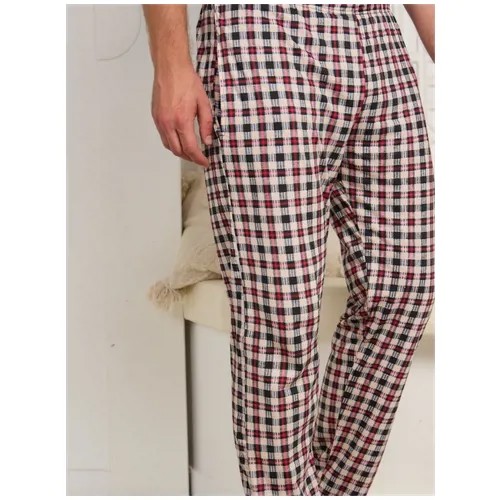 Штаны мужские пижамные на резинке/штаны пижамные в клетку/брюки пижамные р. 52