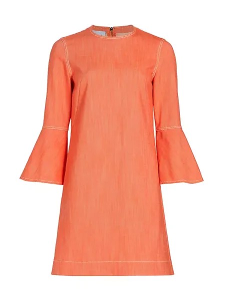 Джинсовое платье прямого кроя с рукавами-колокольчиками Akris Punto, цвет orange