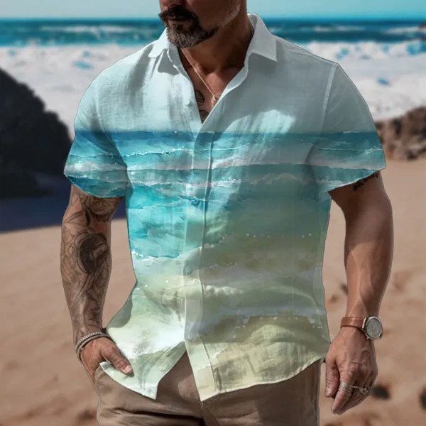 Мужская летняя гавайская пляжная рубашка с коротким рукавом