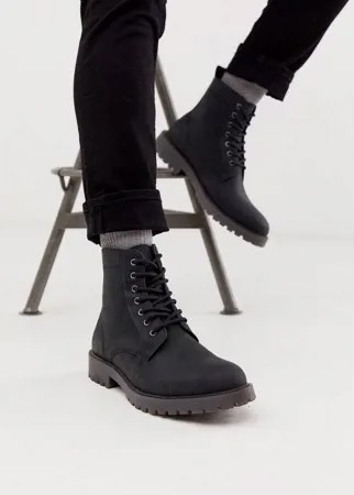 Черные кожаные ботинки на шнуровке с толстой подошвой ASOS DESIGN-Черный цвет