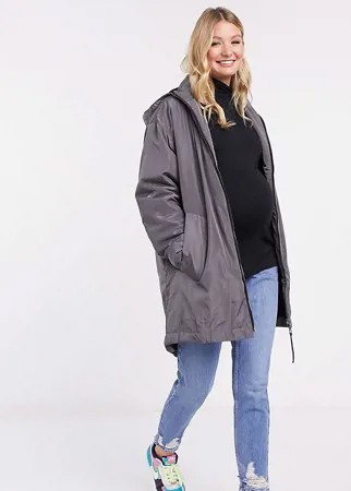 Серая куртка-дождевик с подкладкой из искусственного меха ASOS DESIGN Maternity-Серый
