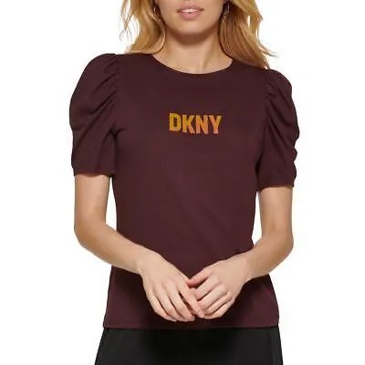 DKNY Женская фиолетовая футболка с металлизированными рукавами-фонариками и графическим рисунком Топ XXS BHFO 9091