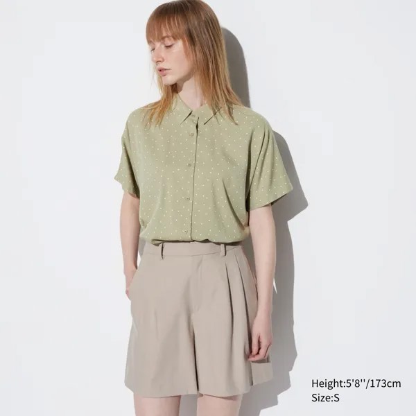 Блузка UNIQLO с короткими рукавами с принтом, зеленый