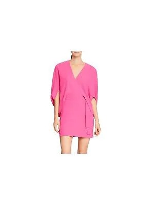 HALSTON Женское розовое мини-платье-футляр из крепа с завязками и рукавами 3/4 2