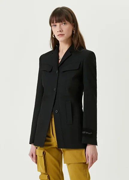 Черная шерстяная куртка с воротником-бабочкой Off-White