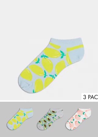 Набор из 3 пар носков для кроссовок с принтами разных фруктов Accessorize-Многоцветный